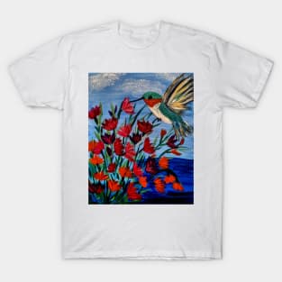 Metallic winged hummingbird feeding on some nectar T-Shirt